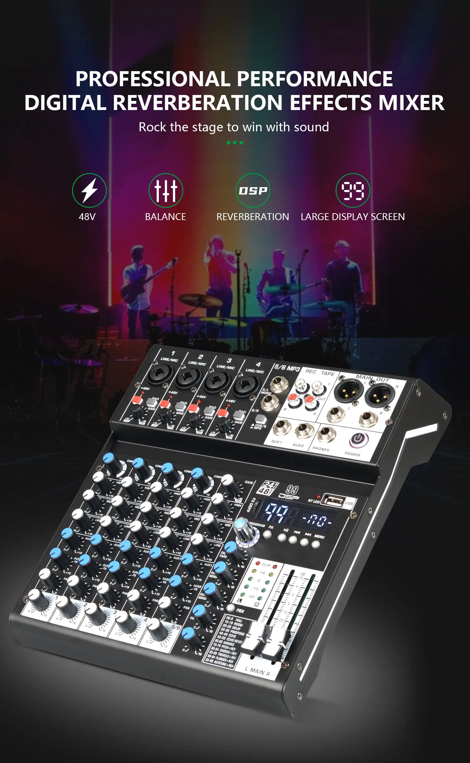 GAX-SN6 BTミニ6チャンネルミキシングコンソールプロフェッショナルステージリバーブUSBミニミキサーステージミキシングコンソール