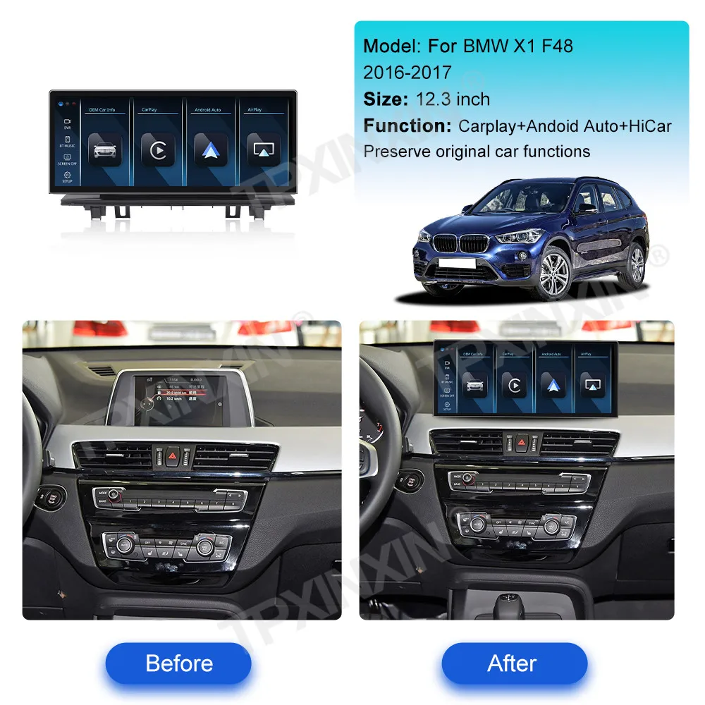 Linux System For BMW X1 F48 F49 2015 - 2019 Wireless Carplay Android Auto FM DSP DAB WIFi GPS RDS Front Rear View Camera