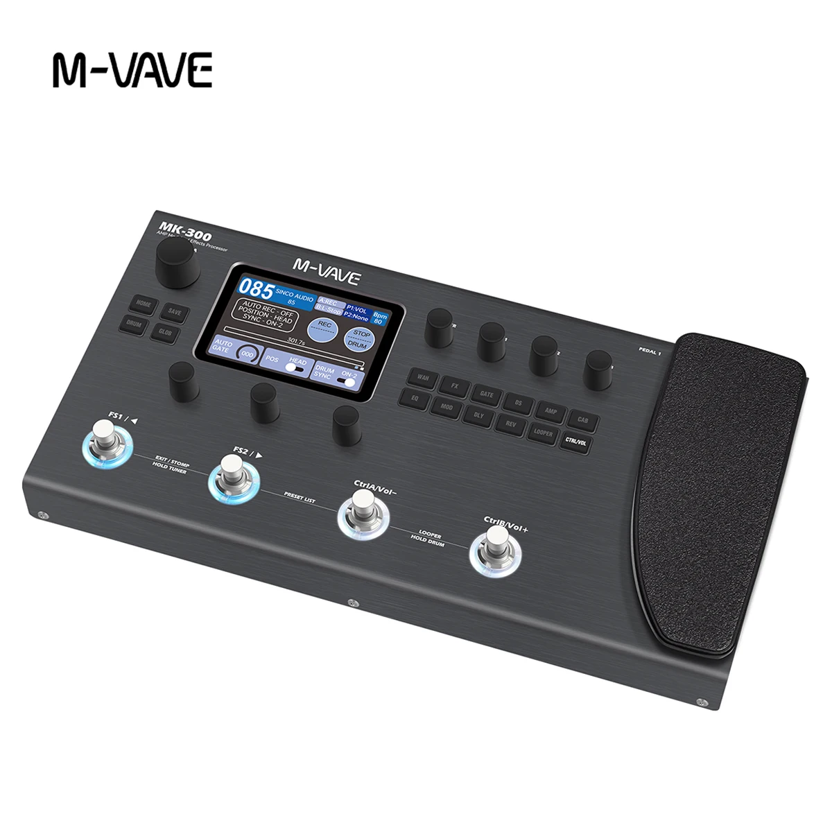 M-VAVE MK-300 Grey Professional Multi-Effects Pedal - 11 Modules, 120 AMP/CAB Models, Bluetooth MIDI, OTG Recording, 10H Battery