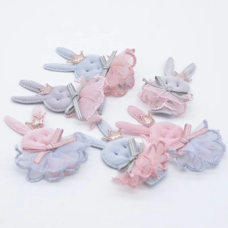 10Pcs Cute Rabbit Mesh Skirt for DIY Clothes Hat Socks Gloves Shoes Decor Patches Fabric Sewing Headdress Accessory Applique