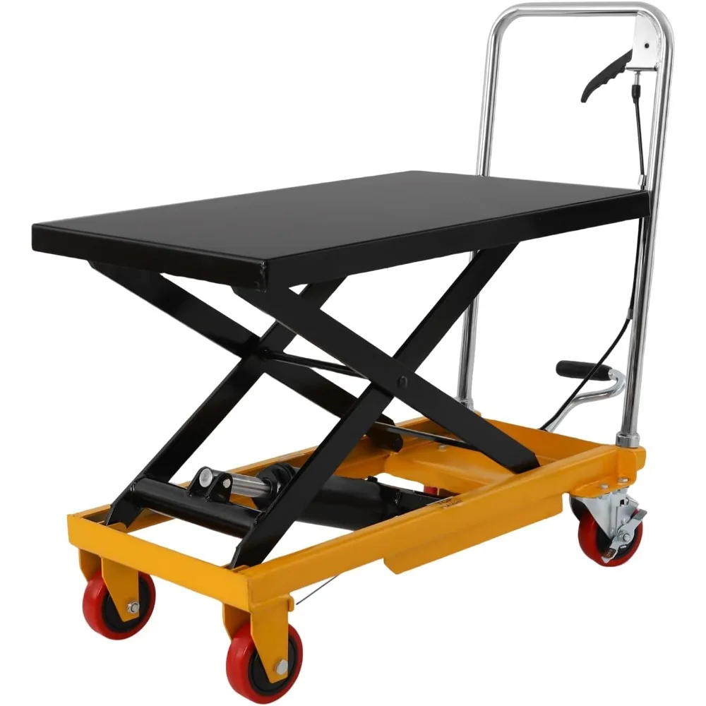 Hydraulic Cart Lift Table, 500Lbs Manual Double Scissor Lifts Table with 4 Wheels, 45 Lifting Height Hydraulic Lift Tables for M