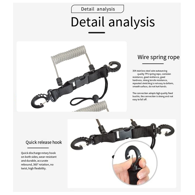 НОВАЯ веревка для камеры для дайвинга, пружинная стальная проволока из ТПУ, анти-потерянная веревка с быстроразъемными пряжками на обоих концах