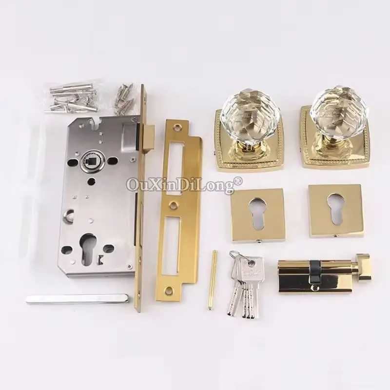 

Top Luxury Crystal Door Knobs Lock Entrance Privacy Living Room Bedroom Bathroom Silent Door Lock Double Door Lock Gold/Chrome