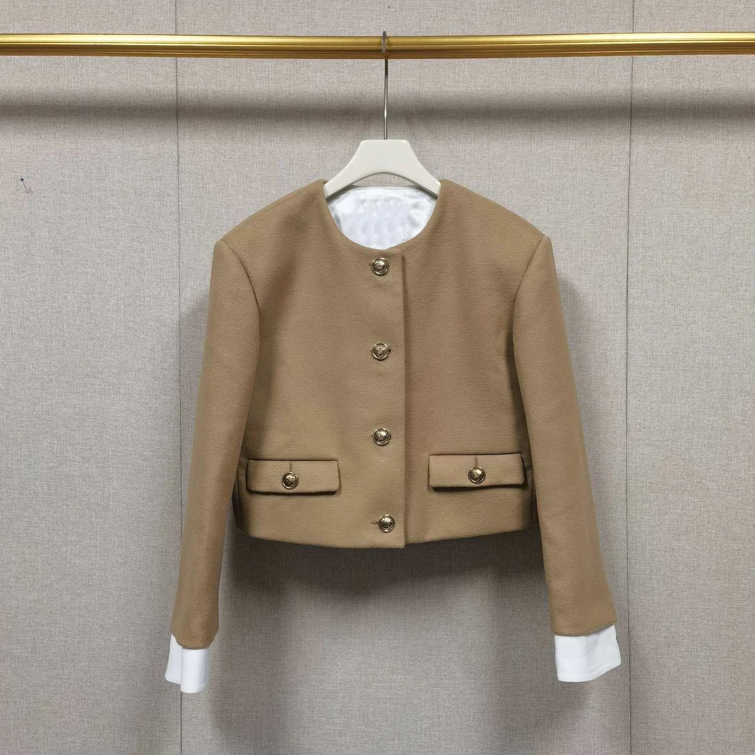 

MaSande Autumn Winter New Sle Women's Faion Woolen ort Coat Camel Color Vertical Button OL Sle Straight Tube Suit