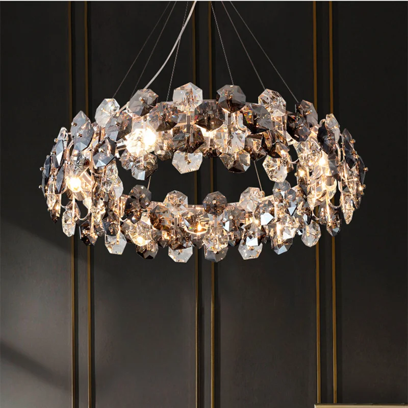 Modern Luxury Bedroom Plated Gold Metal E14 Led Pendant Lights Lustre Hexagon K9 Crystal Cable Hanging Lamp Foyer Suspend Lamp