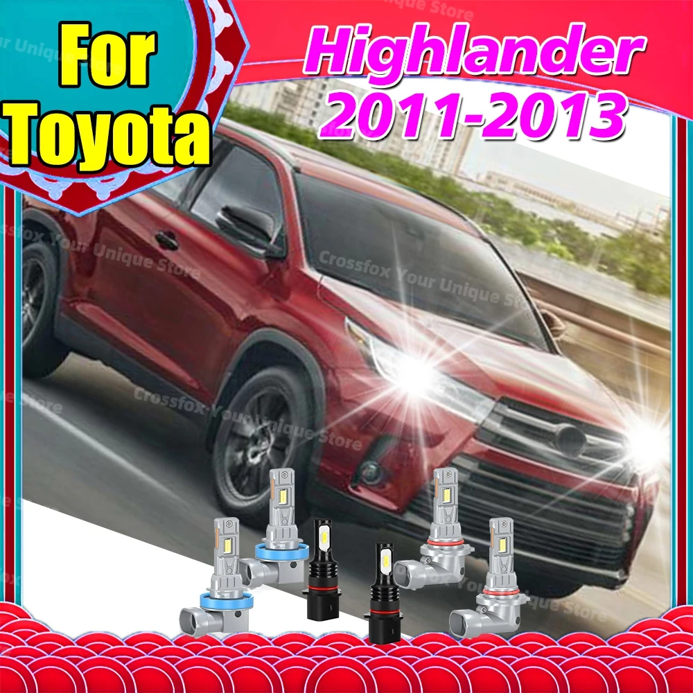 2/6x For Toyota Highlander 2011 2012 2013 Two Sided 3570 CSP LED High Low Beam 30000LM Headlights 12V 6000K Fog Bulbs Plug&Play