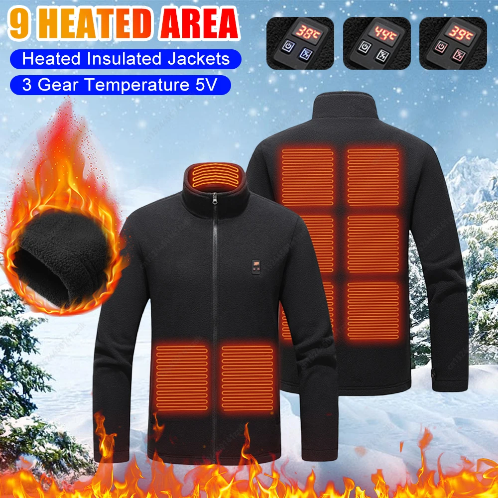 

9 Heated Men's Parka Winter Warm USB Heating Jackets Smart Thermostat Pure Color Heated Clothing Male Warm Padded Jacket skiing