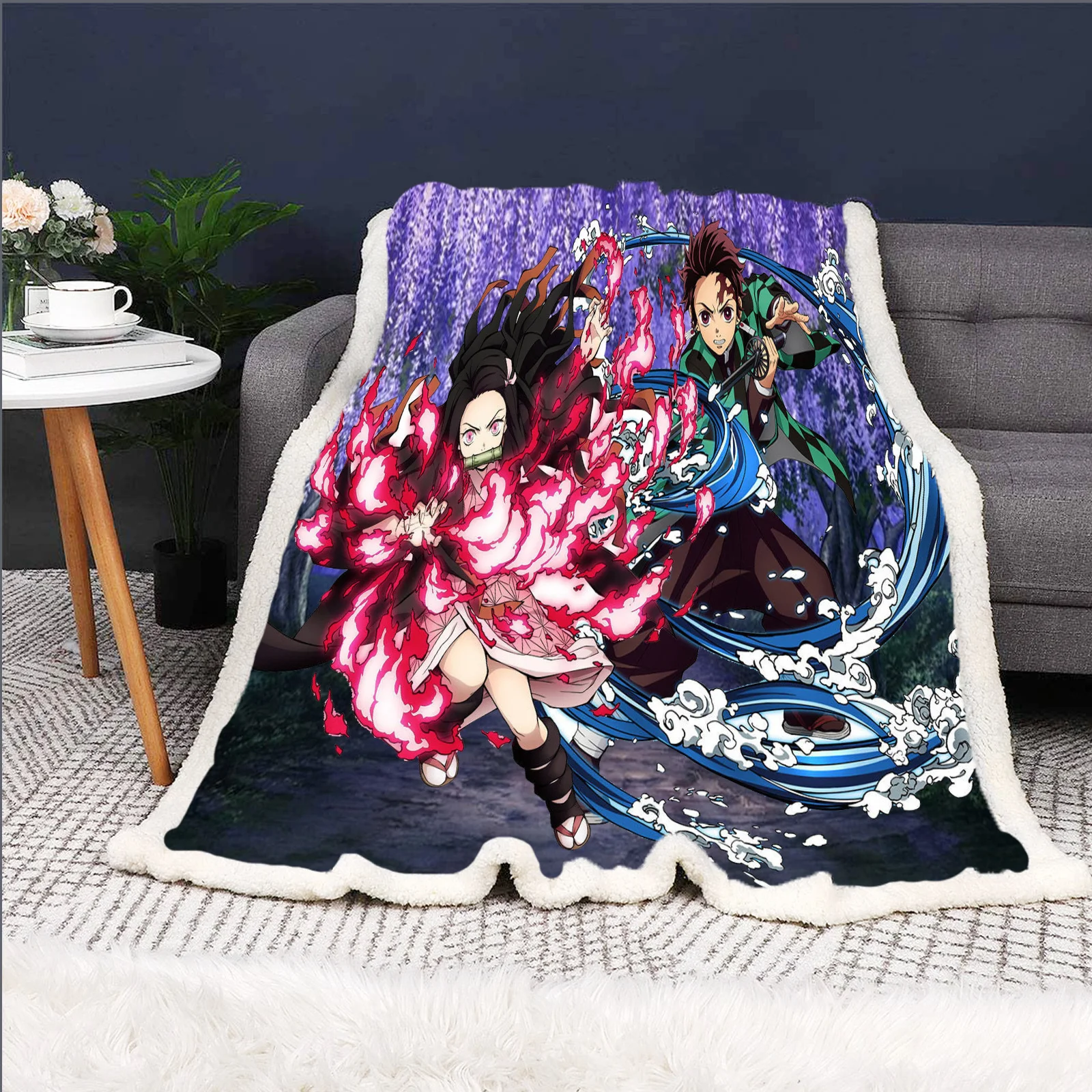 Demon Slayer Blanket Kawaii Furry Blankets And Throws Blankets For Winter Custom Blanket Bed Blanket Microfiber Fabric Home