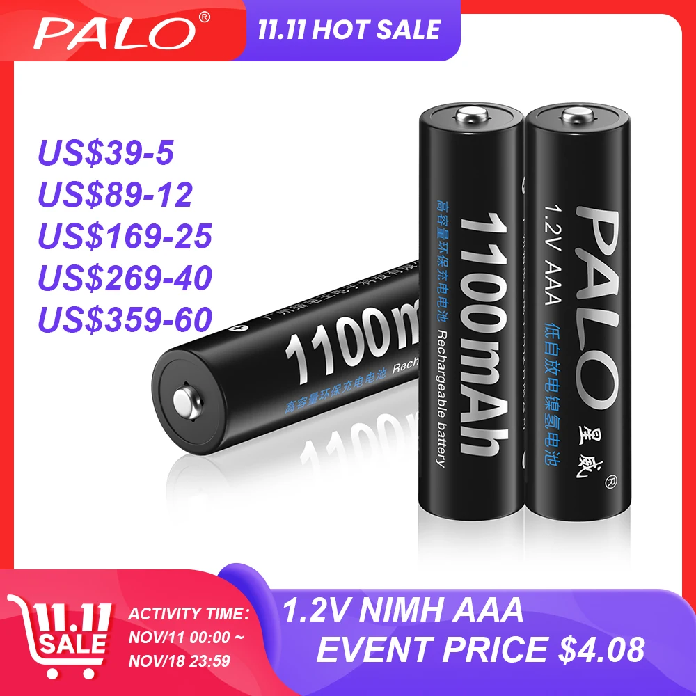 

PALO 4-16Pcs 1100mAh (мизинчиковые) AAA Аккумуляторная батарея 1.2V Ni-MH HR03 AAA Аккумуляторная батарея 3A Аккумуляторная батарея Аккумуляторная батарея AAA