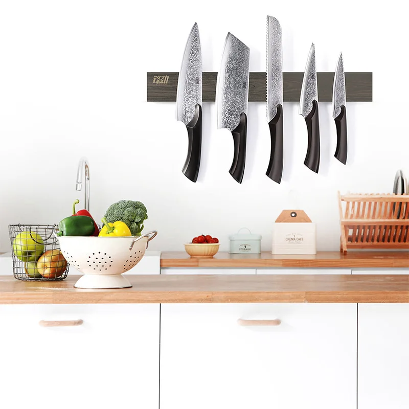 Thicken Powerful Magnetic Knife Holder Wood Chef Kitchen Knife Stand Wall-mounted Punch Santoku Cleaver Magnet Knife Rack