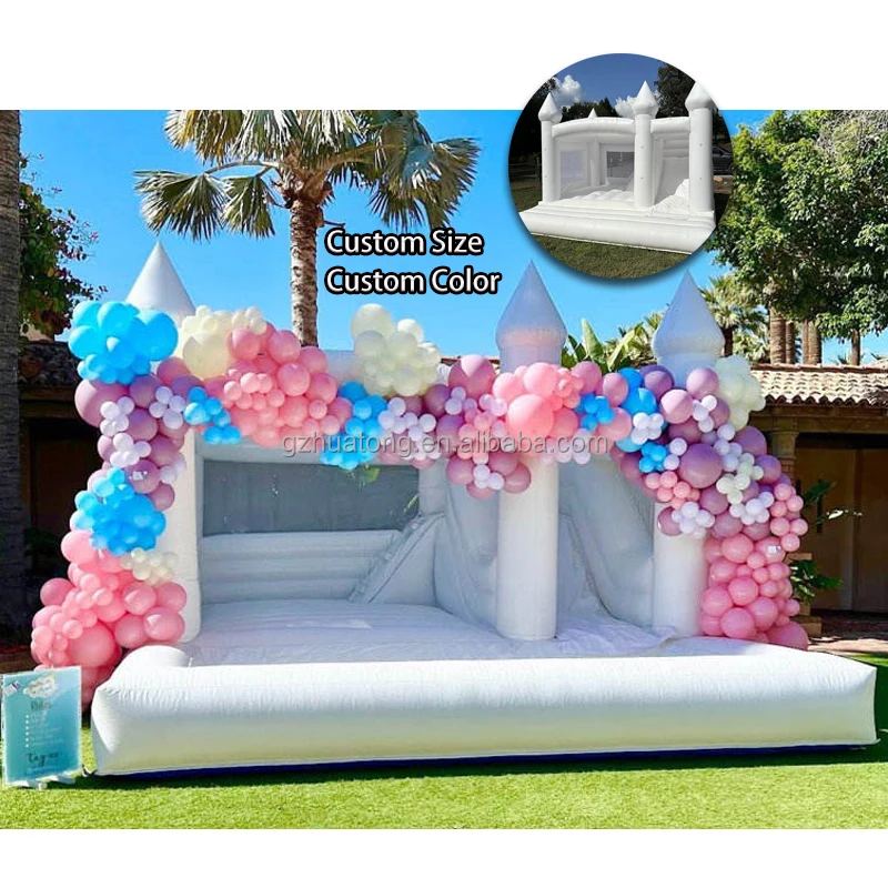 

Белый надувной замок, надувной дом для прыжков, уличный свадебный замок из ПВХ, комбинированная горка с ямой для мячей для взрослых, детская вечеринка