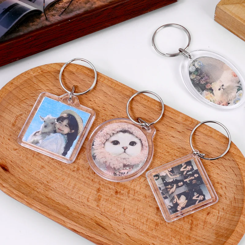 Acrylic Transparent Photo Frame Keychain Creative Couple DIY Insert Photoes Storage Box Split Type Keyring Friendship Gifts