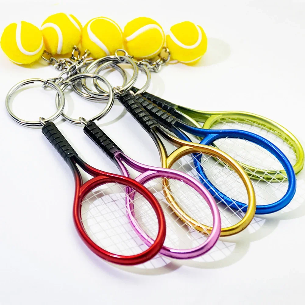 Cute Sport Mini Tennis Racket Pendant Keychain Badminton Keyring Key Chain Ring Finder Holer Accessories Gifts for Teenager Fan