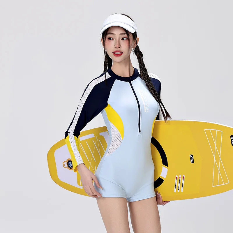 Women Long Sleeve Sun Protection WaterProof Push Up Surfing Monokini SwimSuit Female Athletic Quick-Drying Beach Bathing Wear