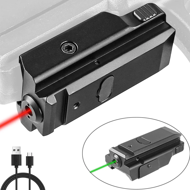 USB Rechargeable Laser Sight Low Profile Compact Red Green Laser Sight for 20mm Picatinny Rail Pistol Air Rifle Laser Pointer