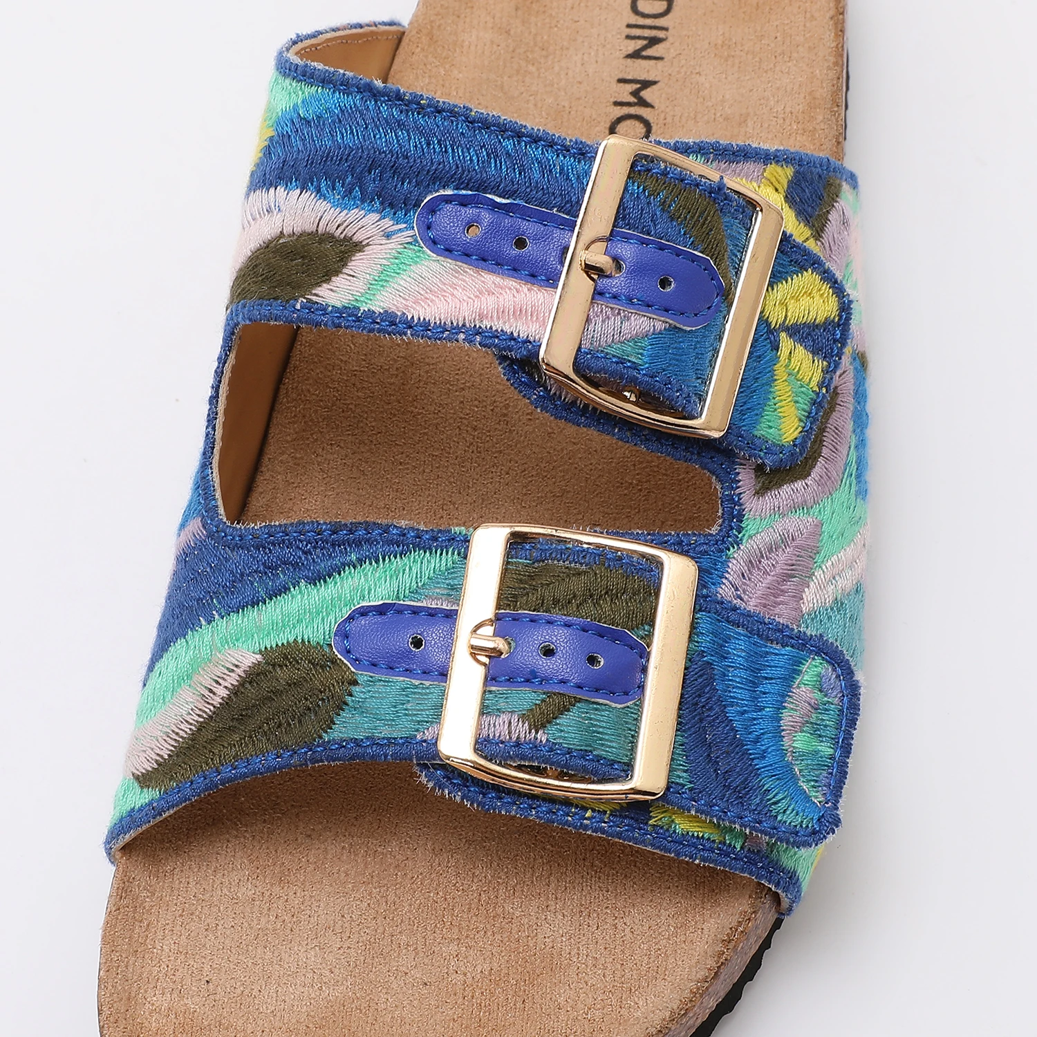 Leather Flat Sandals Cork Midsole Anti-slip Outsole Arch Support Comfortable to Wear Fashionable Woven Upper