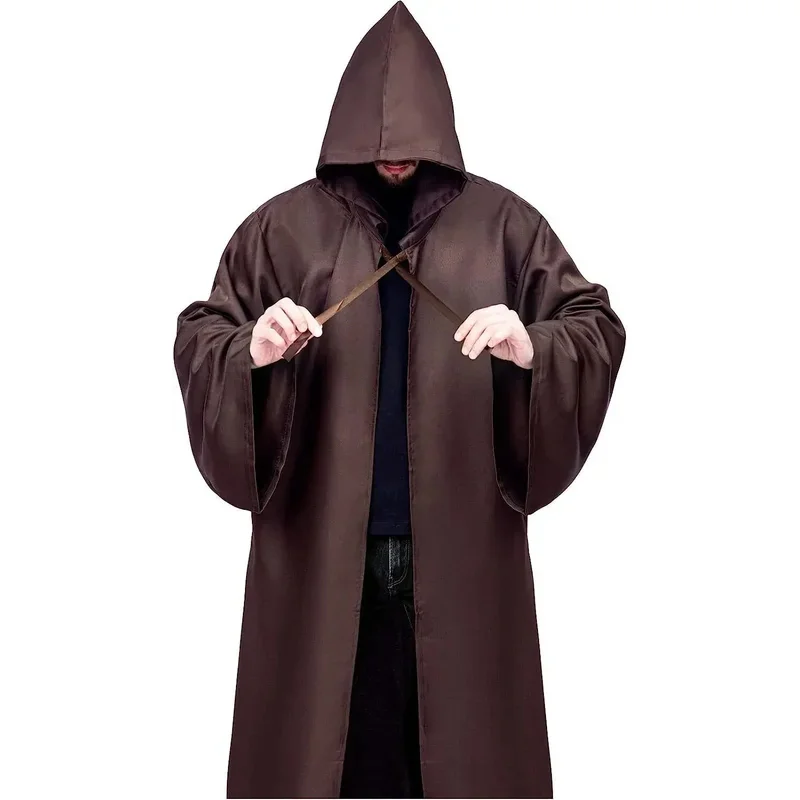 HN8 هالوين الكبار جيدي نايت تأثيري دارث كيب فيدر عباءة مع قبعة الحرب مقنعين الأسود البني عباءة حفلة تنكرية Costu) 4Dc