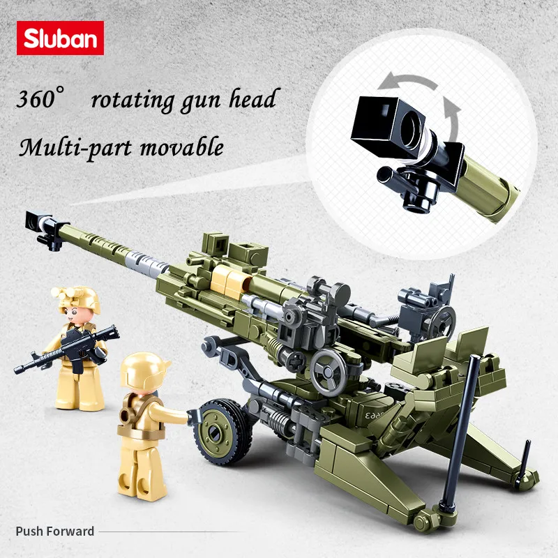 Sluban Building Block Toys Army Model Light Howitzer 258PCS Bricks B0890 Compatbile With Leading Brands Construction Kits