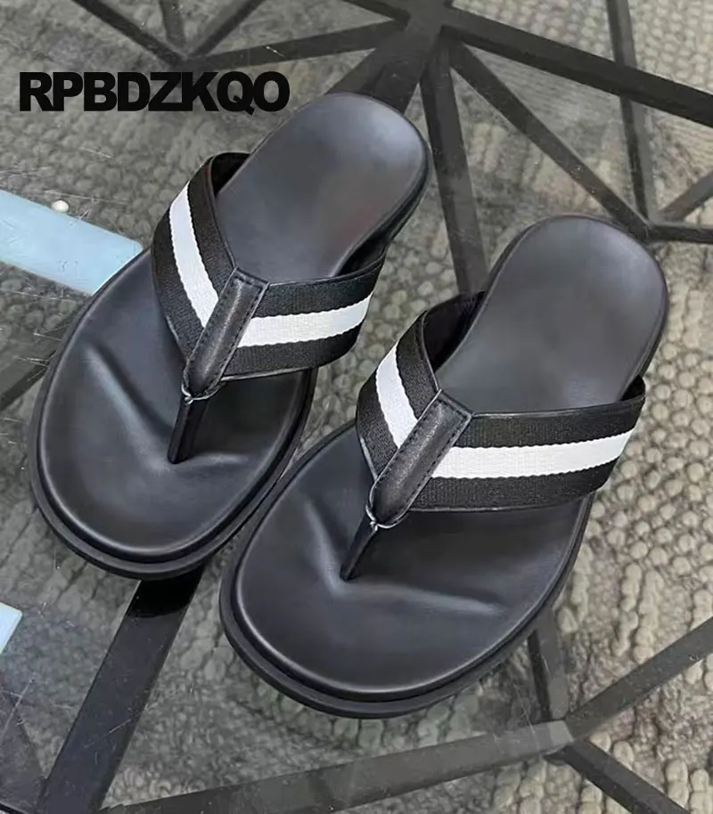 Slides Striped Breathable Luxury Designer Shoes Men High Quality Flat 2024 Slippers White Native Genuine Leather Summer Sandals