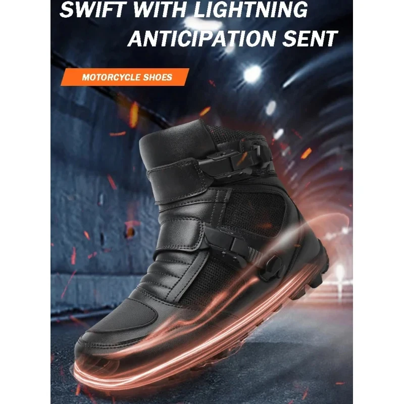 Big Size 46 Men High Top Motorcycle Shoes Waterproof Leather Breathable All Season Ankle Guard Anti-slip Biker Riding Boots