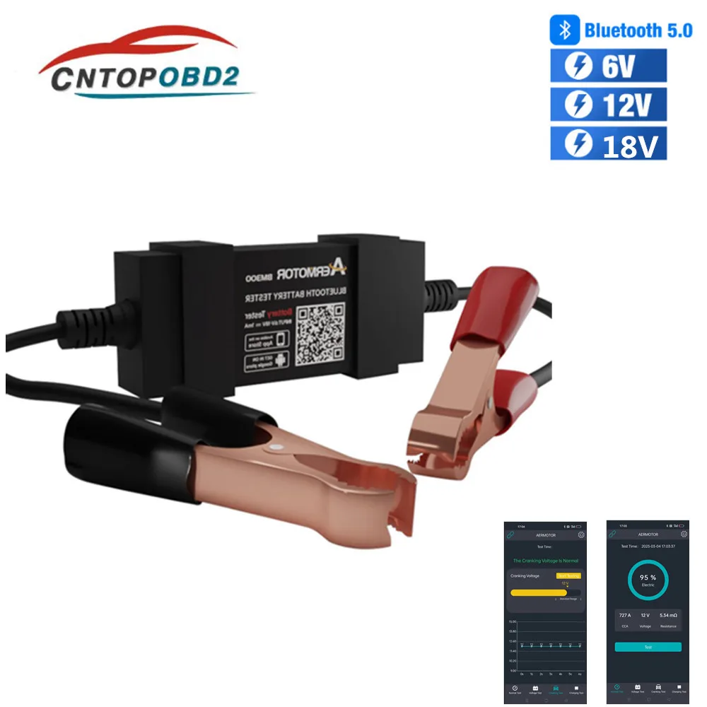 2023 6-18V Wireless Car Bluetooth Battery Monitory Voltage Charging Cranking Test Car Battery Health Check Via Android IOS APP