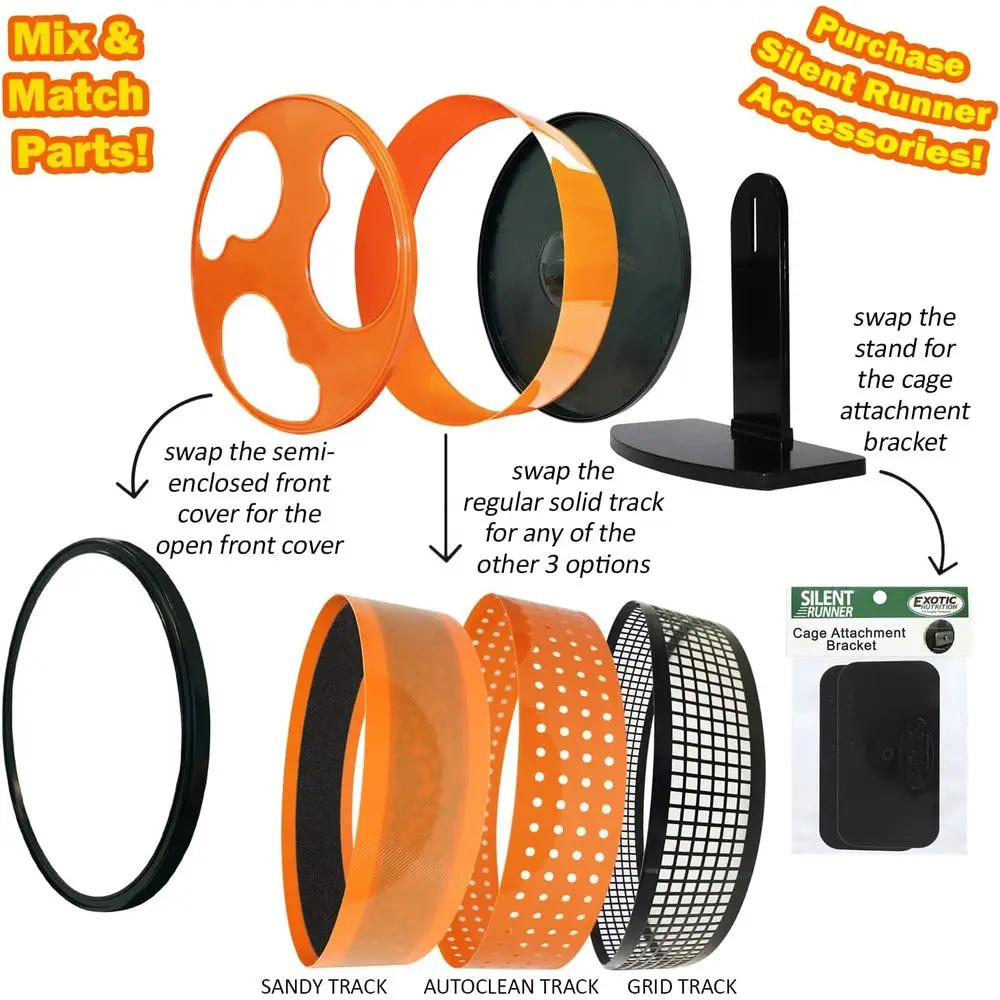 Silent Runner 12" Regular Wheel + Sandy Track + Cage Attachment - Pet Exercise Wheel Package Set - for Sugar Gliders, Female Rat