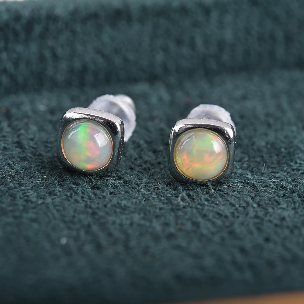 Itsmos brincos de opala preciosa, poste de prata 5mm, cubo de opala, pedra preciosa natural, brincos de piercing quadrado para presente feminino
