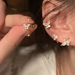 1Pair Shinning Zircon Big/Small Butterfly Ear Clip Earrings Crystal No Piercing Ear Cuff Women Fake Piercing Ear Wrap