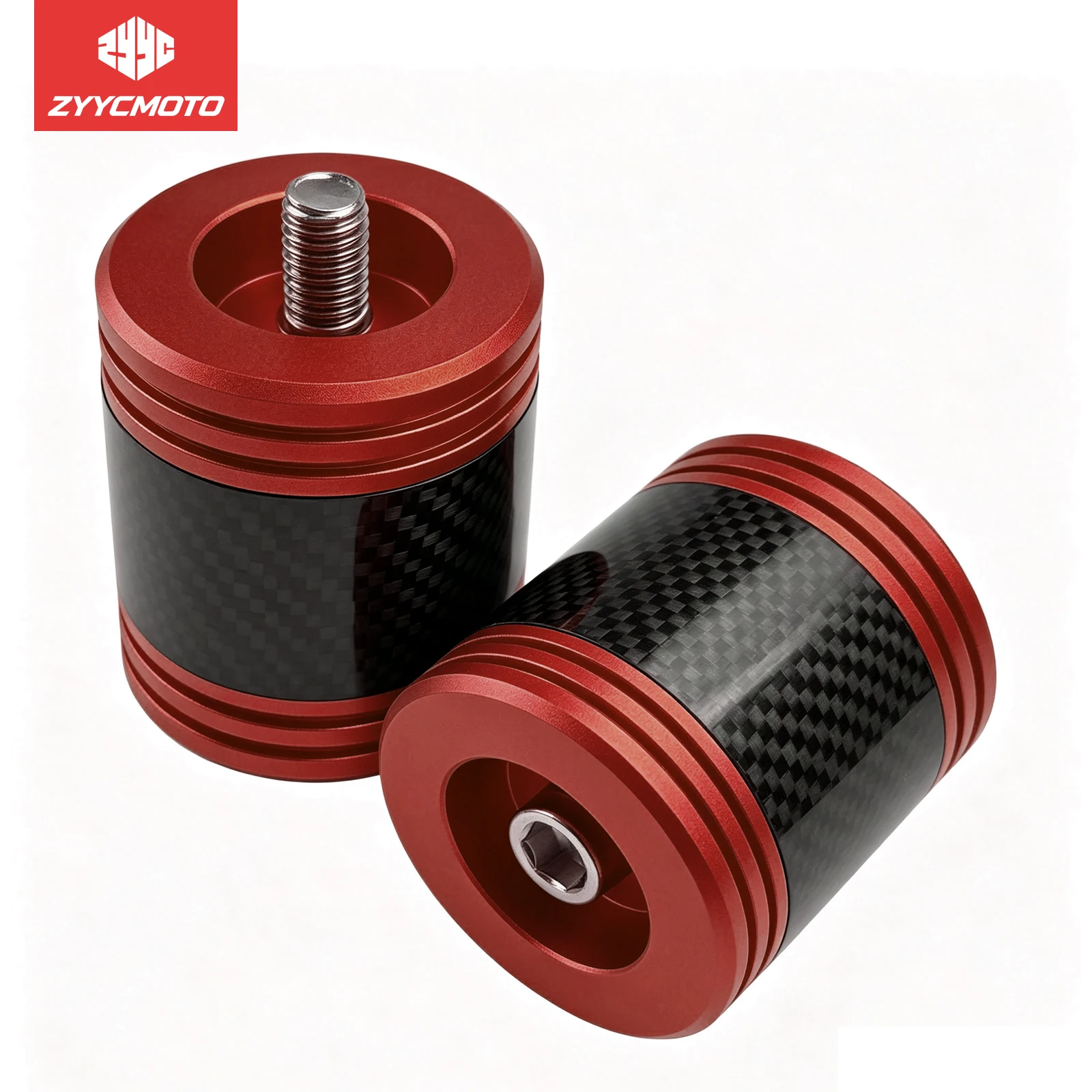 ZYYCMOTO CNC Aluminum Groove Slider End Caps with Fiber Inlay for 1.25" Front Engine & Rear Saddlebag Guards