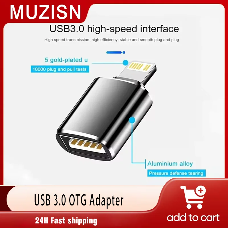 

USB 3.0 OTG Adapter for iPhone 16 15 14 13 Pro XS Max XR X 8 Plus 7 6s IPad Lightning Male To USB 3.0 Adapter for IOS 13 Above