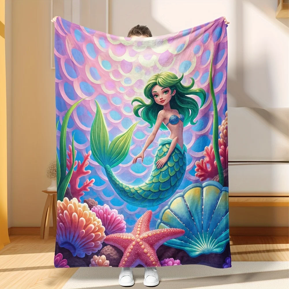 Mermaid Ocean Fantasy Throw Blanket Sea Life Decor Kids Girls Cozy Under The Sea Beach Bedspread Gift
