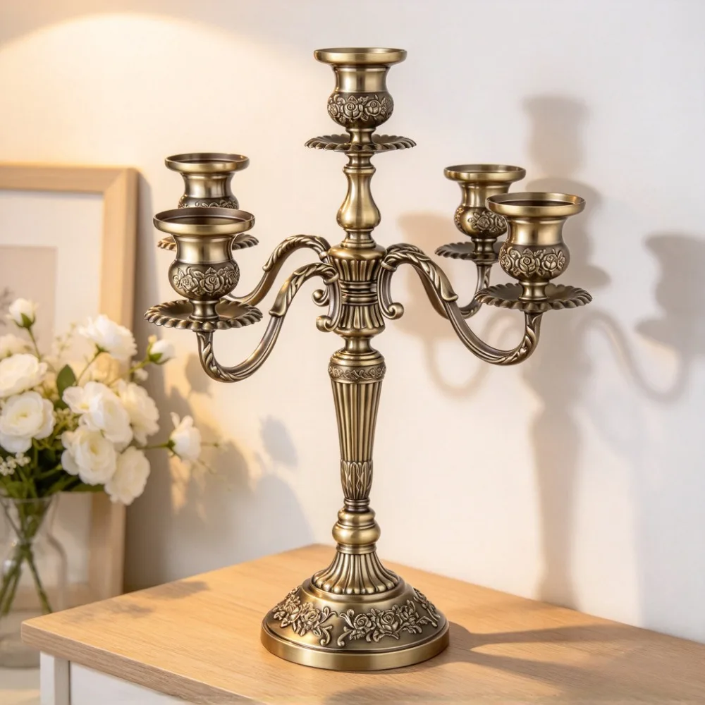 Vintage Bronze Candle Holder 5 Arms 3 Arms Metal Candlestick Wedding Table Centerpiece Home Decor Ornament