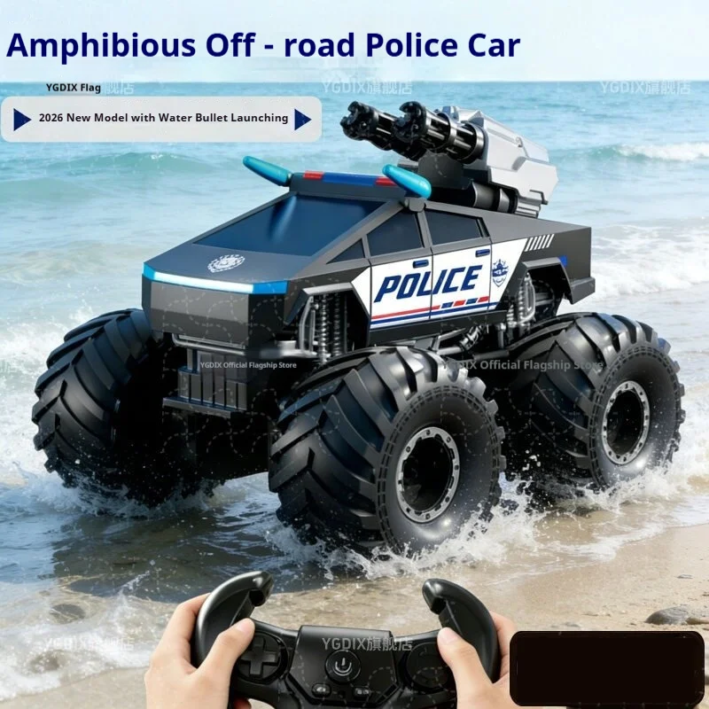 Ygdix Remote Control Car Amphibious Water Bullet Shooting Police Racing Off Road Vehicle For Adult Hobby Collection New Model