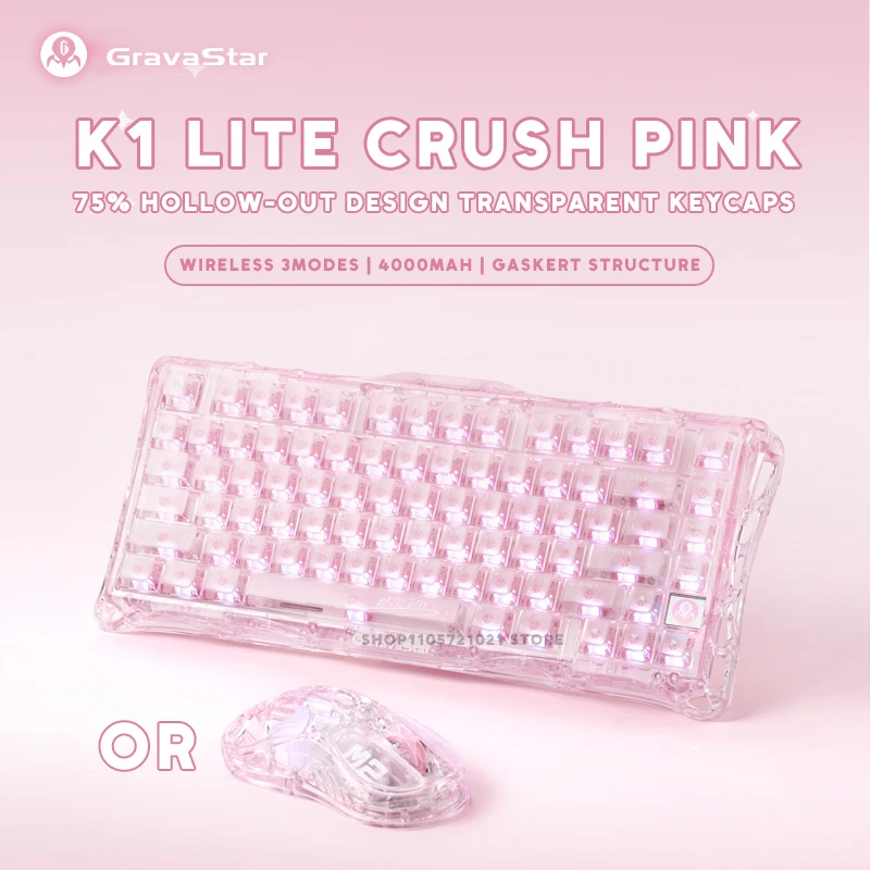 Gravastar Mercury K1 Lite Or M2 Crush Pink Wireless Gaming Mechanical Keyboard Mouse Bluetooth RGB Hotswap Gamer Keyboard Mouse