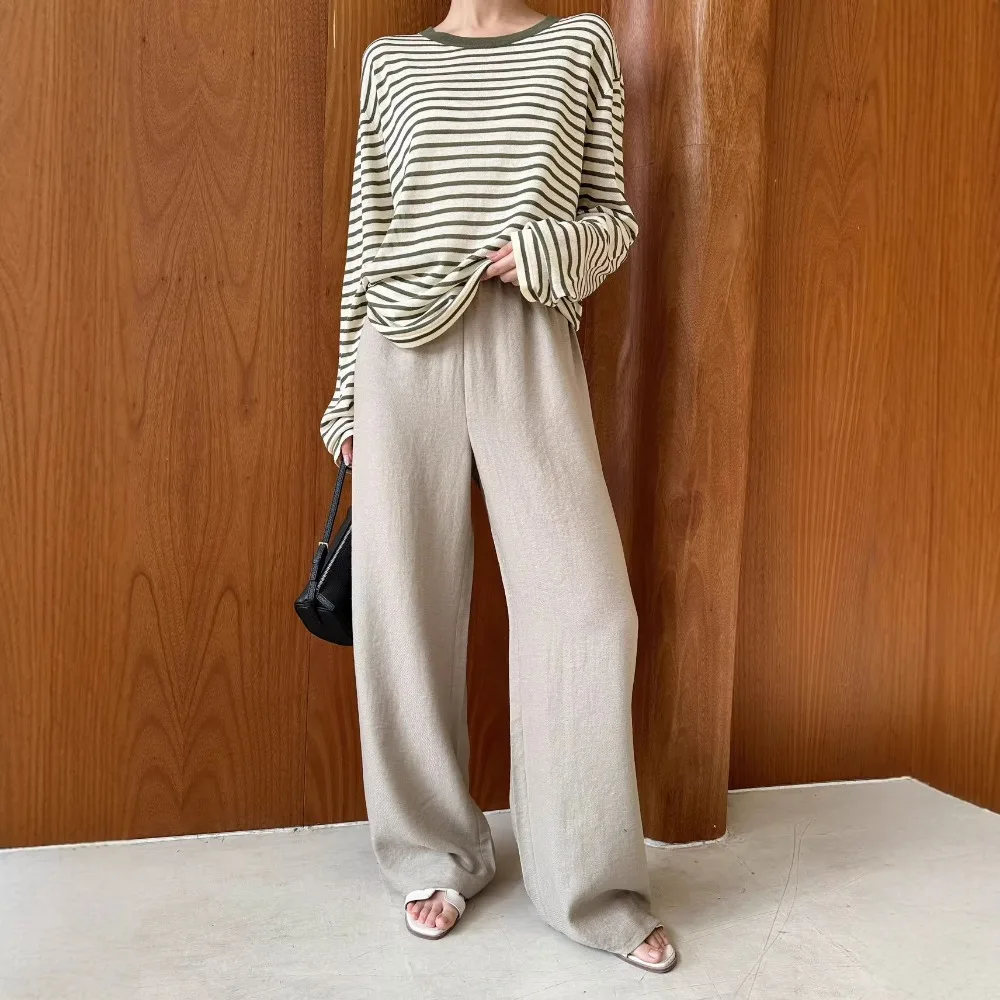 Elastic Waist Trousers Minimalist Drape Wrinkle-resistant Wide-leg Pants for Women