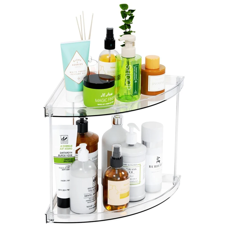 Clear Corner Bathroom Counter Organizer,2Tier Tiered Countertop Corner Shelf for Perfume,Beauty Products,Makeup Organizer,Skincare Organizers,Vanity Storage Tray for Bedroom,Bathroom Sink Shelf