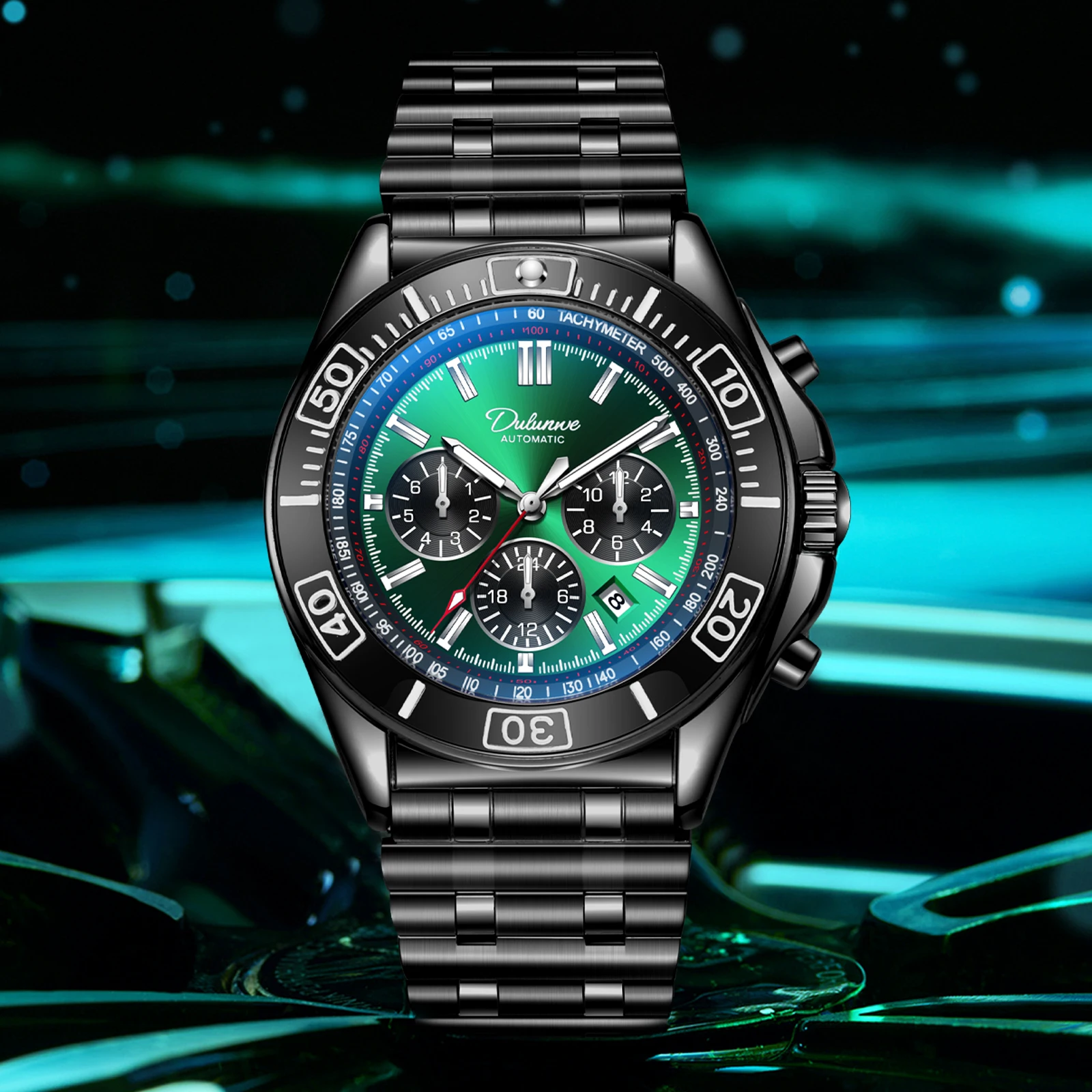 

Dulunwe мужские часы автоматические механические часы месяца и дня 24-часовая дата синхронизация маленький циферблат дизайн водонепроницаемые спортивные деловые часы