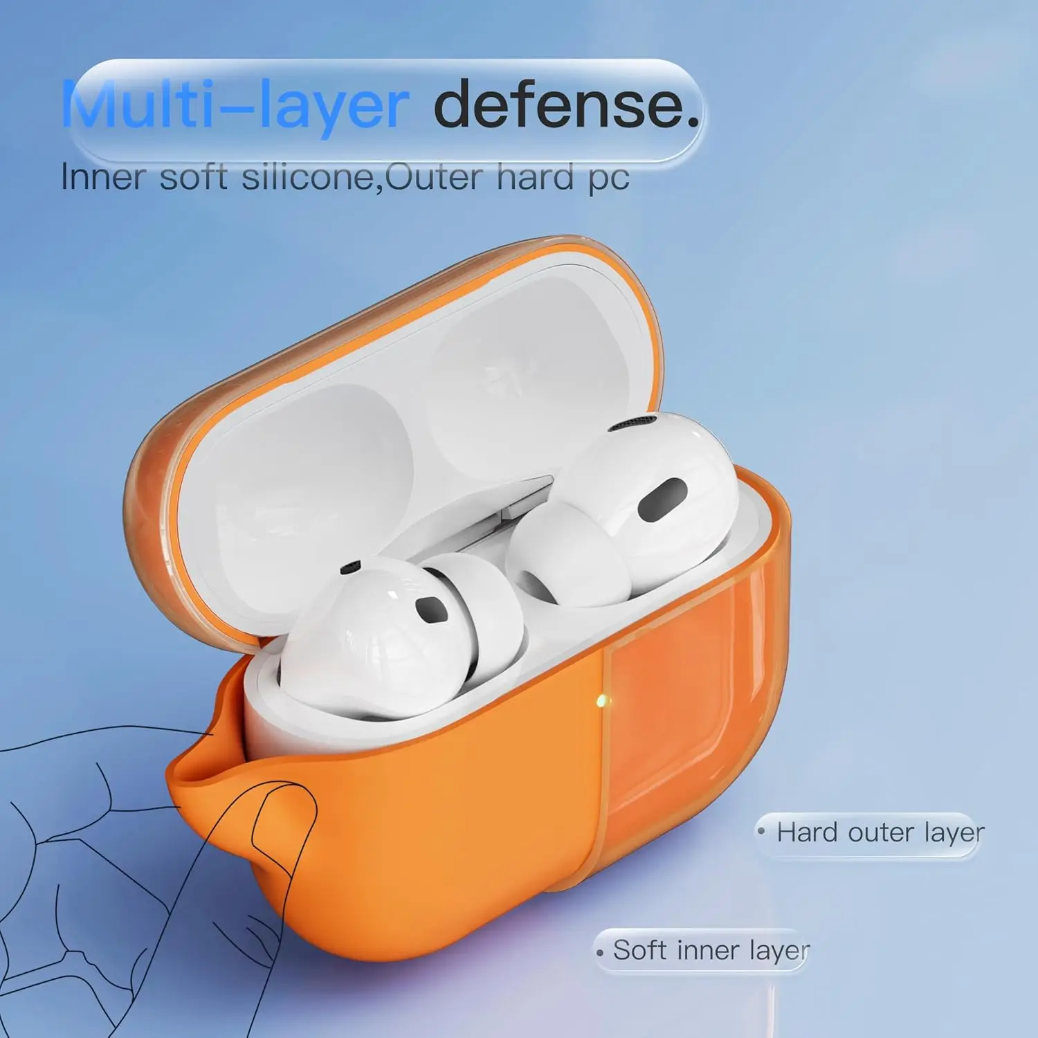 For AirPods Pro 3/For AirPods 4 Case Waterproof Cover Semi Hard Silicone+PC Case Cover with Keychain for AirPods Pro 3/Pro 2/Pro
