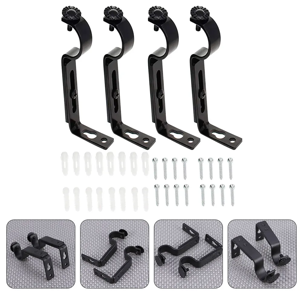 

4 set Curtain Bracket Set Adjustable Wall Mount Heavy Duty Rod Holders For Curtains Drapes Curtain Rod Support Bracket Middle
