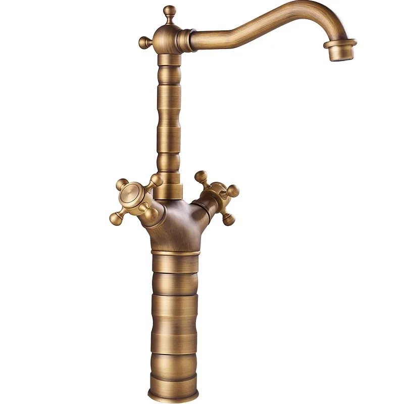 Light Luxury Rotary Faucet, Hot and Cold Table Basin Faucet, Single Hole Double Handle Faucet, Antique Style Faucet