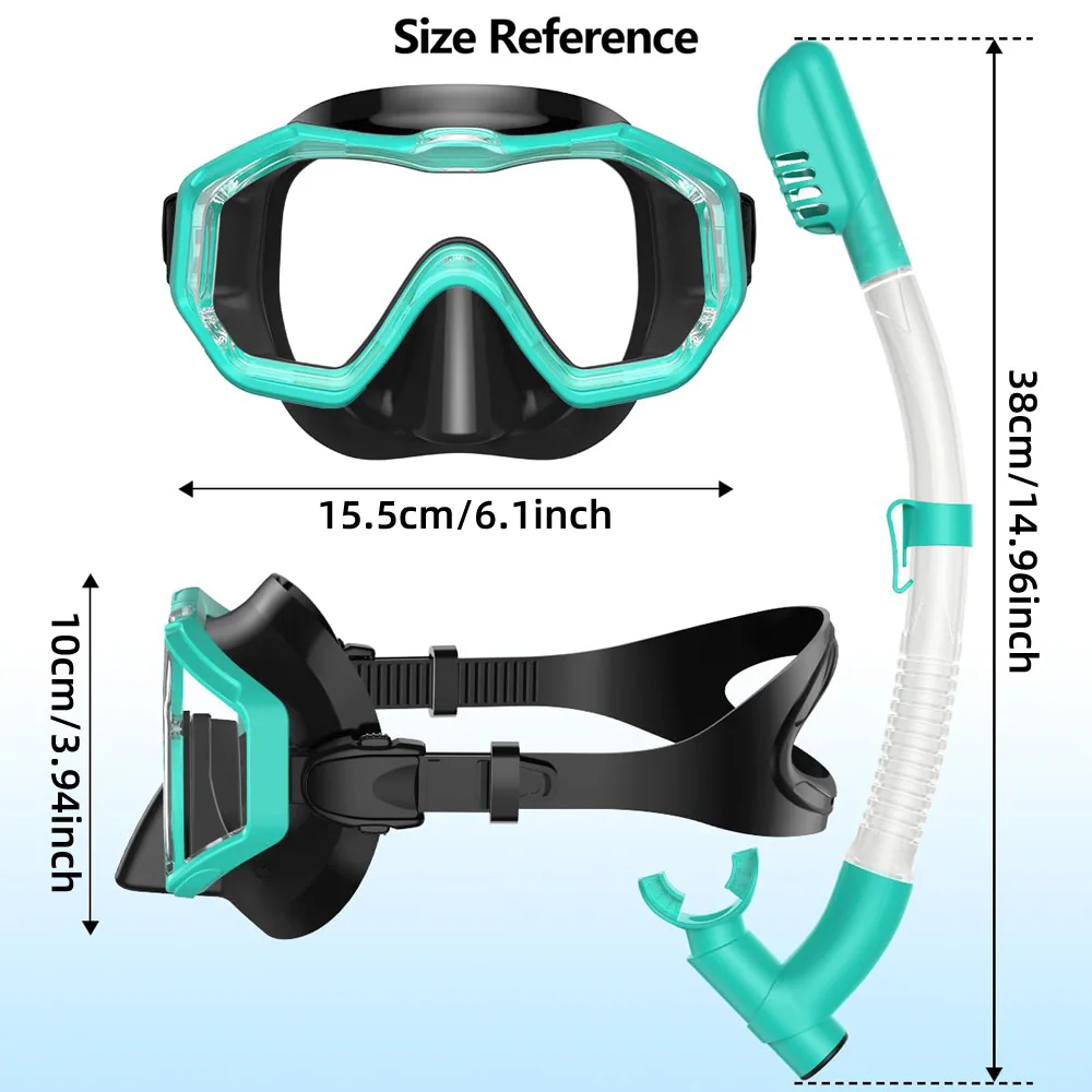 Schnorchelmasken-Set, Tauchen, Schwimmbrille, 3 Fenster, Panorama, Weitsicht, HD, Trockenoberteil, Anti-Leck, Antibeschlag, für Erwachsene und Kinder – Detail 9
