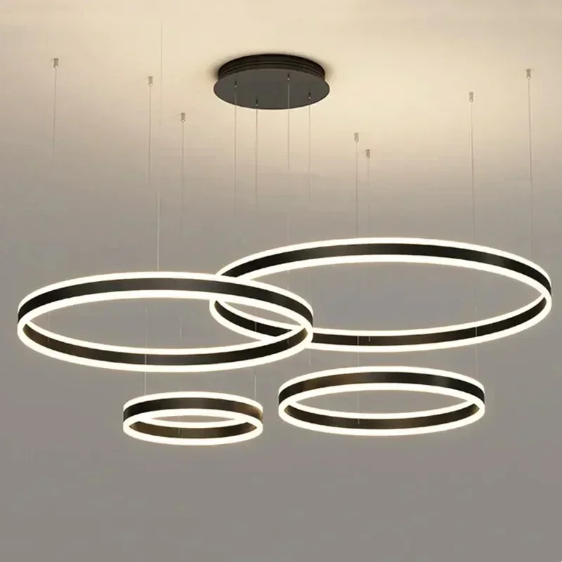 

Modern Circle Led Chandeliers Remote Control Dimmable Foyer Living Room Lustre Aluminium Pendant Lamp Home Decor Hanging Lights