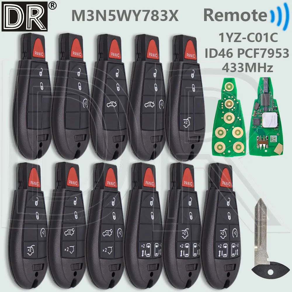 DR M3N5WY783X ID46 PCF7953 433MHz Keyless Go Car Remote Key 1YZ-C01C For Jeep Grand Cherokee Dodge RAM Chrysler Town&Country