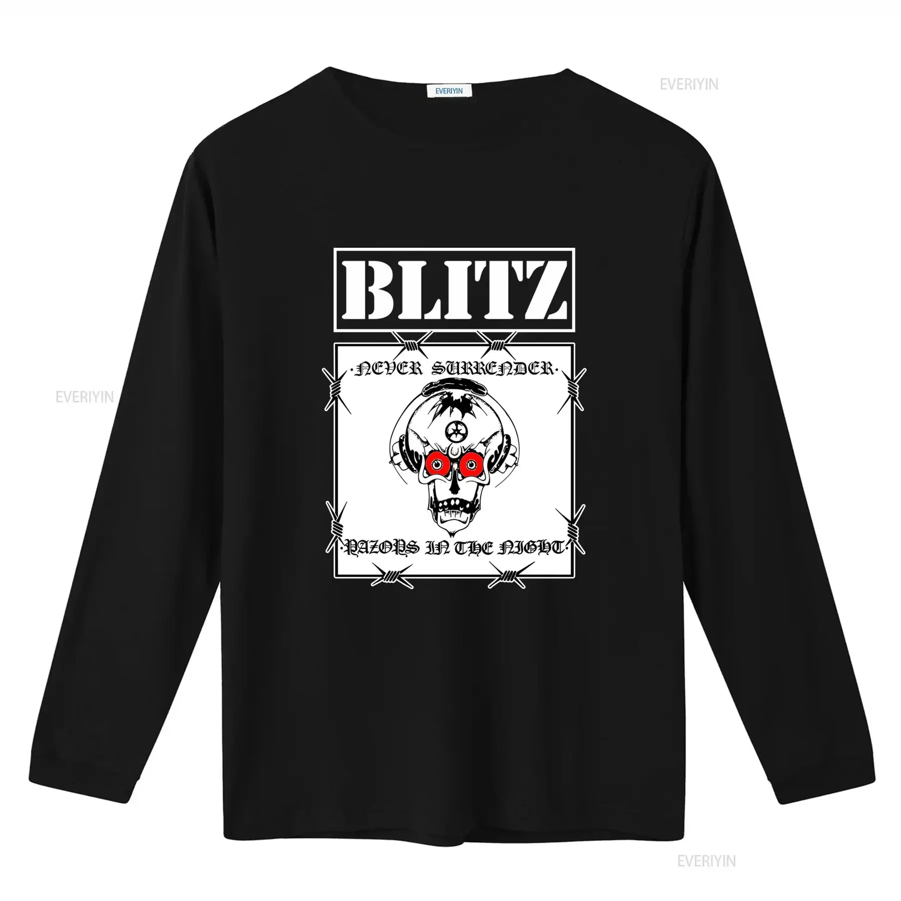 BLITZ RAZORS T Shirt UK Vintage Punk 80s Style with Skull Print and Never Surrender Motif vintage Washed Versatile Stylish