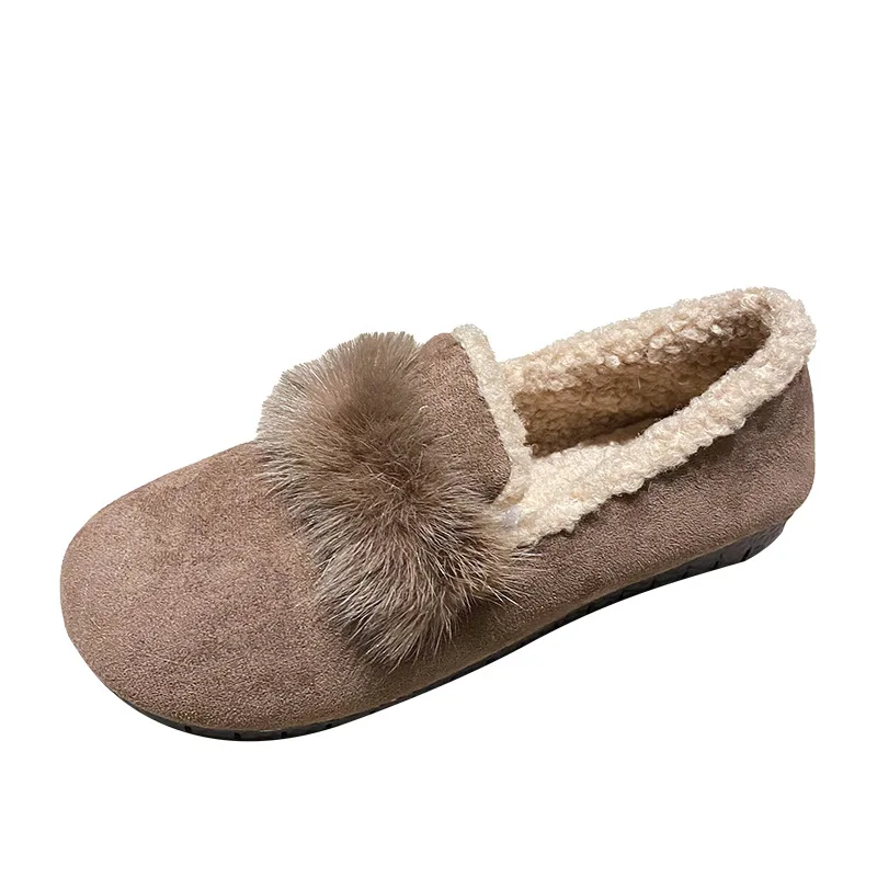 Scarpe da donna invernali scarpe basse in peluche calde in pelle scamosciata per le donne Slip on comodi mocassini Casual scarpe in cotone con punta