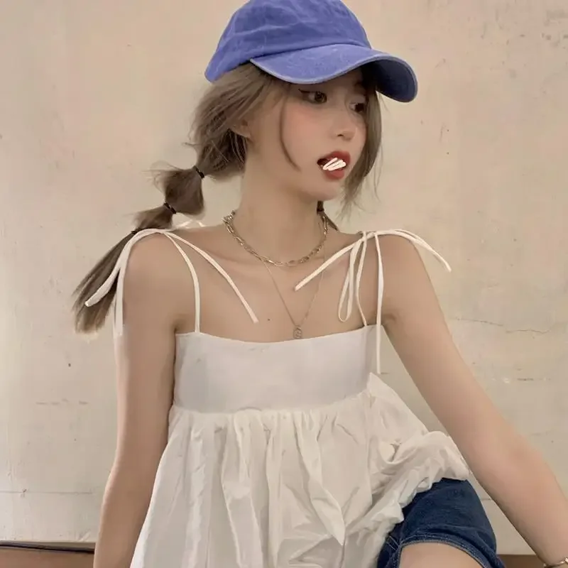 Summer new sweet folds bubble camisole women's design sense short top clothes women tops t shirt crop tops
