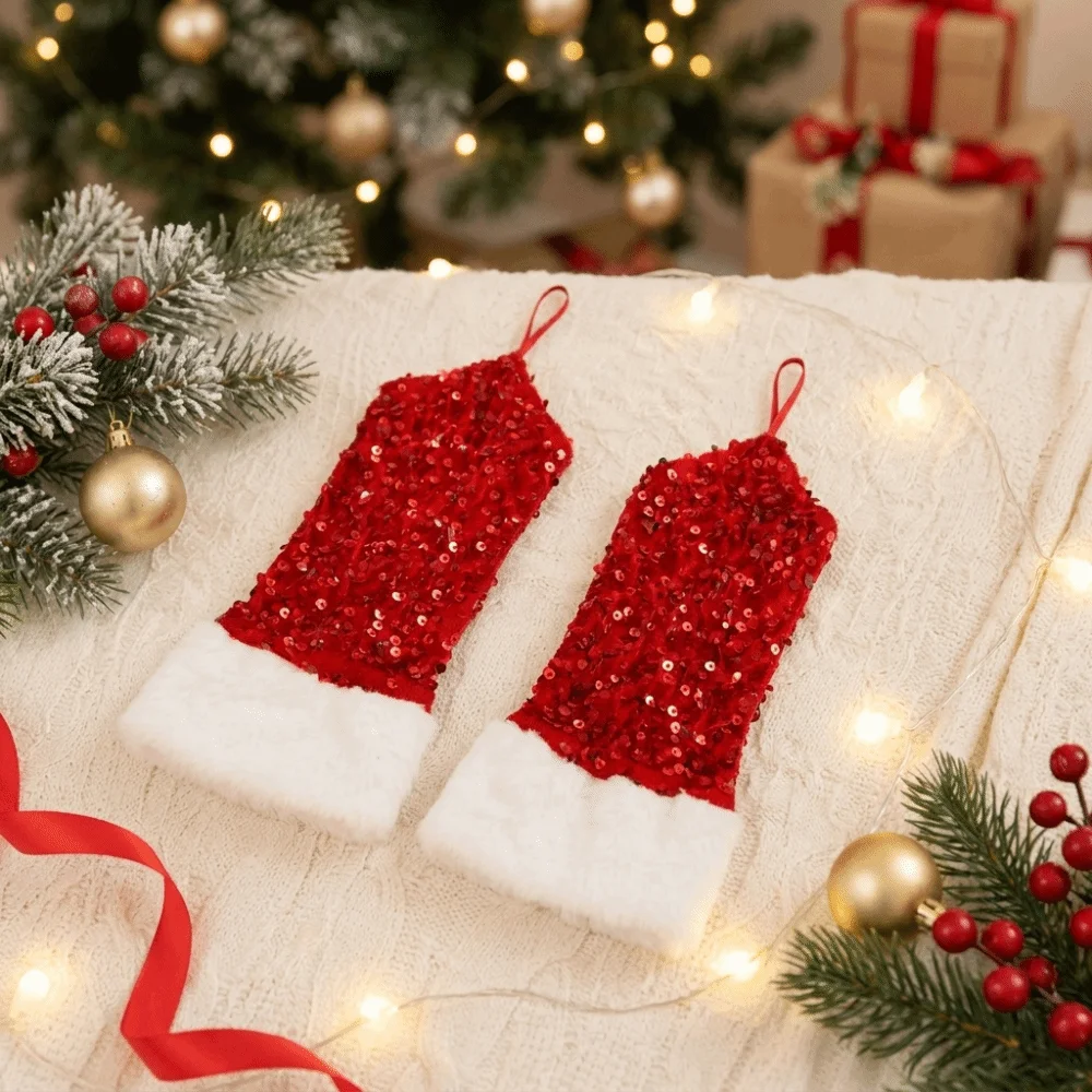Glitter Christmas Gloves Sequin decorative Hook Finger Exposed Gloves Thickened Warm breathable Performance Gloves