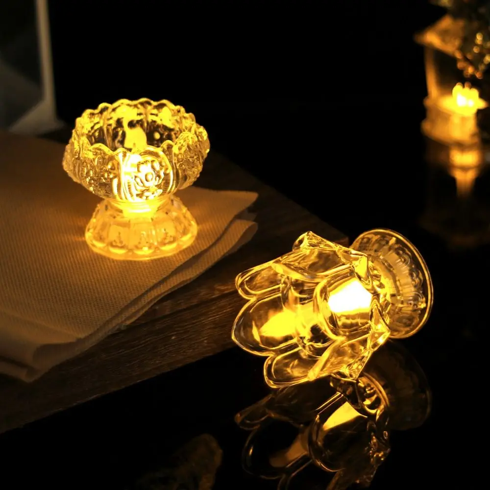 

2Pcs LED Lotus Candle Lamp Transparent Electronic Electronic Lamp Warm Yellow Light High-legged Temple Candle Light Decoration