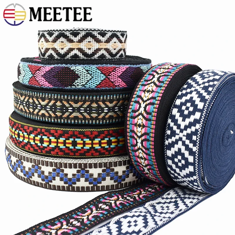 2/5Yards 30mm Ethnic Polyester Webbing Strap Bag Belt Jacquard Ribbon Tape Clothing Decorative Band Sewing Fabric Accessories