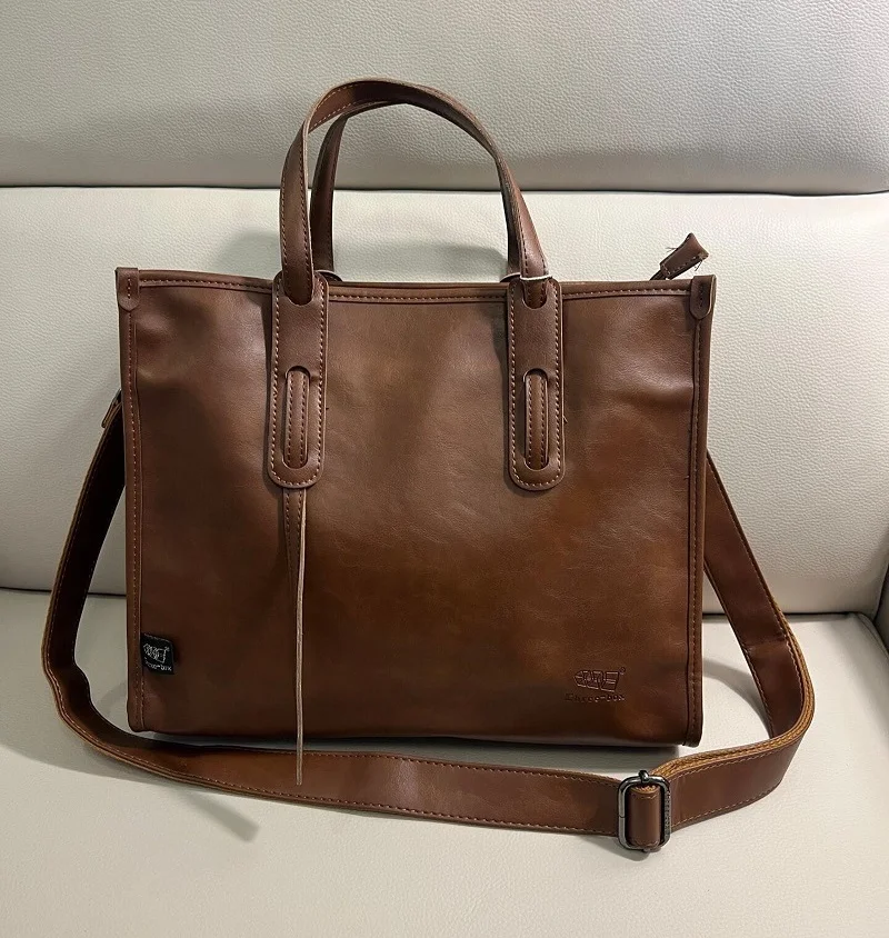 Leather Men Briefcases Fashion Male Laptop Handbags Retro Men Shoulder Bags